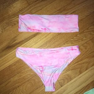 Pink watercolor bandeau bikini